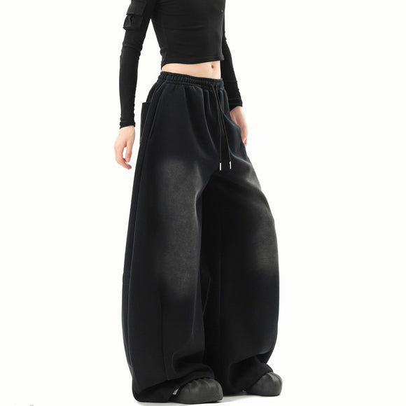 Pantalons de survêtement unisexe tendance hiver Hip Hop à lettres délavées, larges et amples avec fente casual