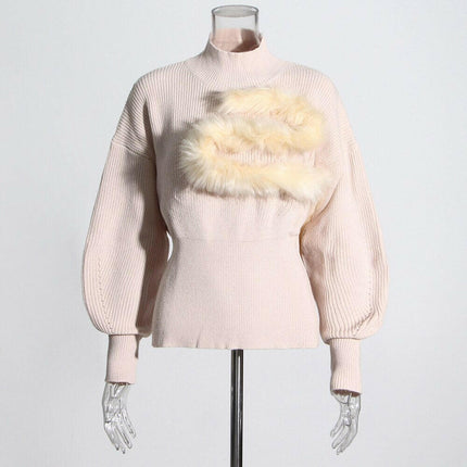 Grozavu's Stand Collar Feather Knit Sweater: Minimalist Style at €72.99