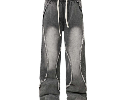 Retro Washed Distressed Patchwork Whisker Denim Pants