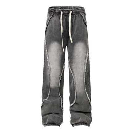 Retro Washed Distressed Patchwork Whisker Denim Pants