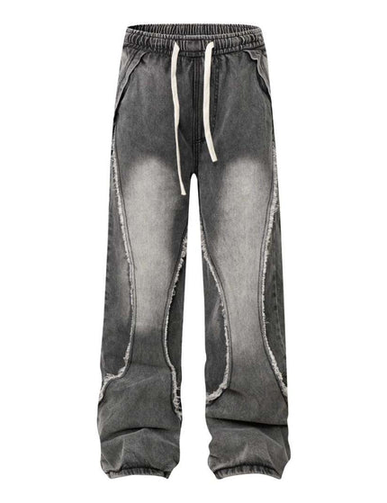 Retro Washed Distressed Patchwork Whisker Denim Pants