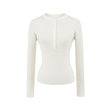 Round Neck Half-Button Knit Sweater – Slim Fit Basic Top