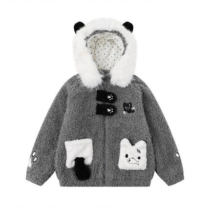 Collar Shearling Cotton Coat Loose Women Winter Warm Thicken Outerwear