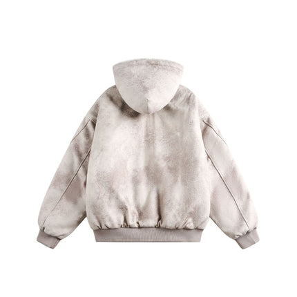 Crack Pattern PU Leather Winter Coat – Loose Fit