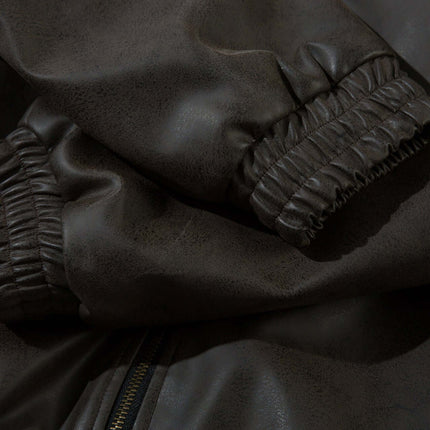 Detail view of the cuffs on the Wool Collar PU Pilot Jacket – Loose Fit, showcasing its premium PU leather craftsmanship.