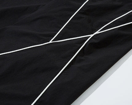 Tape Decorated Casual Pants Loose Wide Leg Trousers Men's Street Trendy Design Sporty Pleated Drape Long Pants