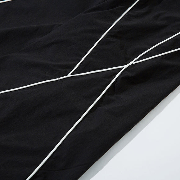 Tape Decorated Casual Pants Loose Wide Leg Trousers Men's Street Trendy Design Sporty Pleated Drape Long Pants