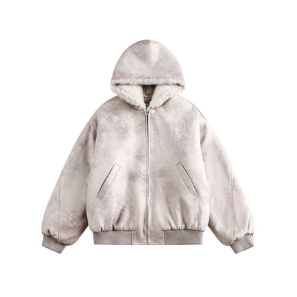 Crack Pattern PU Leather Winter Coat – Loose Fit