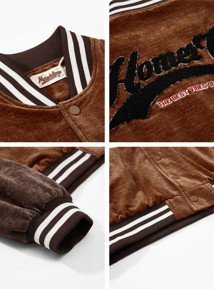 Back view of Brown baseball jacket , heavy coat by Grozavu