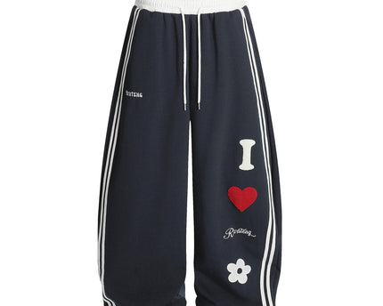 Street Style Towel Embroidery Heart Graphic Sweatpants