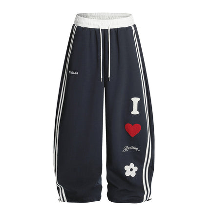Street Style Towel Embroidery Heart Graphic Sweatpants
