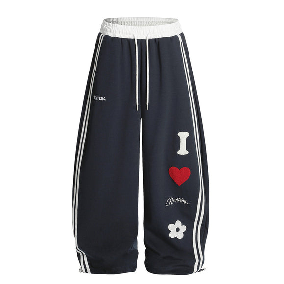 Street Style Towel Embroidery Heart Graphic Sweatpants