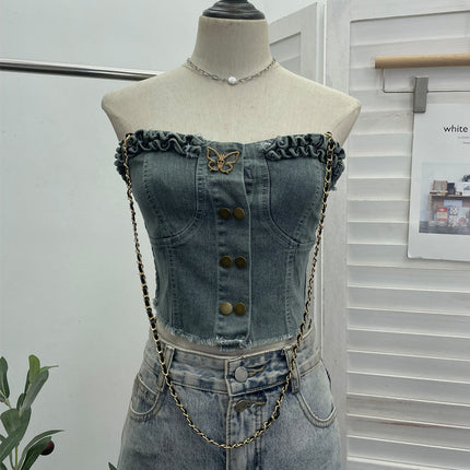 Débardeur sans bretelles ajusté en denim avec boucle