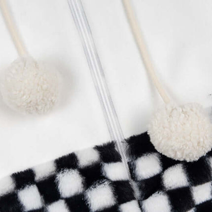 Checkered Fleece Hoodie with Rabbit Ears