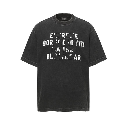 Retro waffle washed pure cotton loose T-shirt