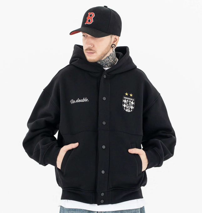 Men's  Buttoned Cardigan  Hooded Sweatshirt with Embroidery for Both Men and Women