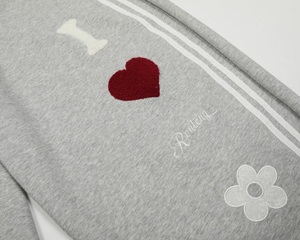 Street Style Towel Embroidery Heart Graphic Sweatpants