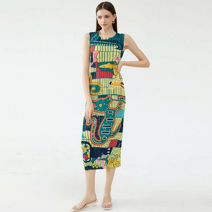 Grozavu Sleeveless Pleated Printed Dress: Summer Fashion at €86.99