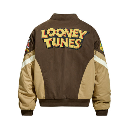 Retro Cartoon Embroidered Color-Blocked Thick Baseball Jacket for Men and Women, Casual Cotton Coat Winter