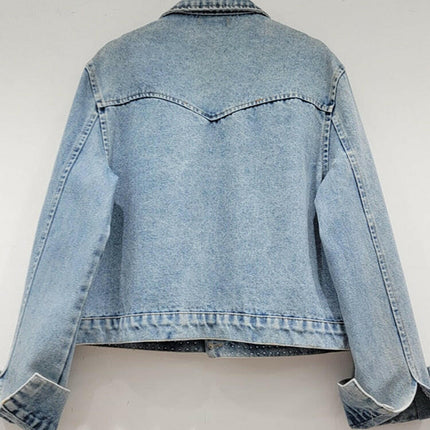 Grozavu's Denim Coat: Embrace Effortless Elegance with Heart Beading and Pearls! at €86.99