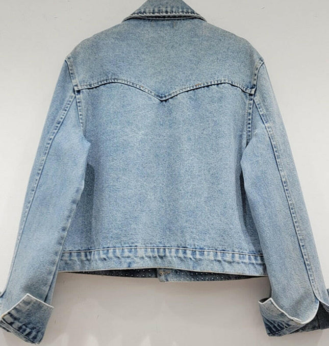 Grozavu's Denim Coat: Embrace Effortless Elegance with Heart Beading and Pearls! at €86.99