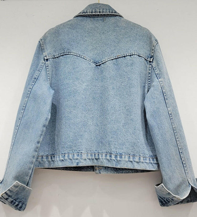 Grozavu's Denim Coat: Embrace Effortless Elegance with Heart Beading and Pearls!