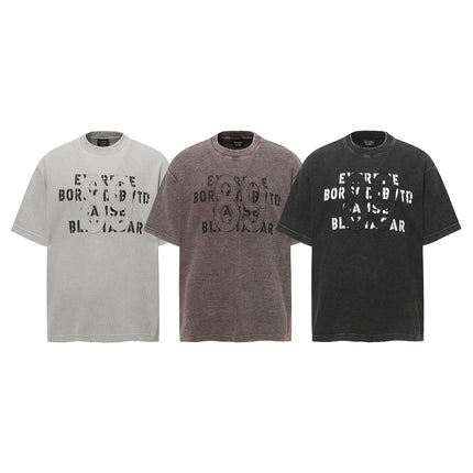 Retro waffle washed pure cotton loose T-shirt