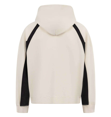 Back view of the Grozavu Retro Cartoon Patchwork Hoodie – Loose Fit with color-block design.