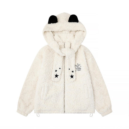 Hood Lamb Wool Cotton Coat Winter Thick Warm Fuzzy Cotton Jacket Outerwear