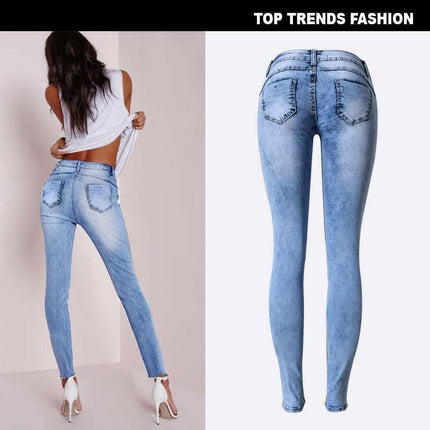 Grozavu Slim Stretch Denim Ripped Pencil Pants at €39.00