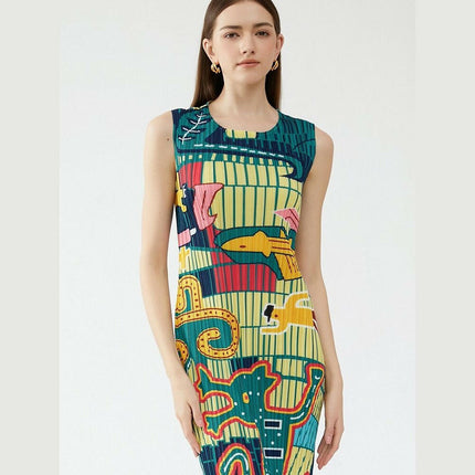 Grozavu Sleeveless Pleated Printed Dress: Summer Fashion at €86.99