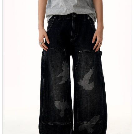 Taube Druck Weite Beinform Jeans – Lockere Passform