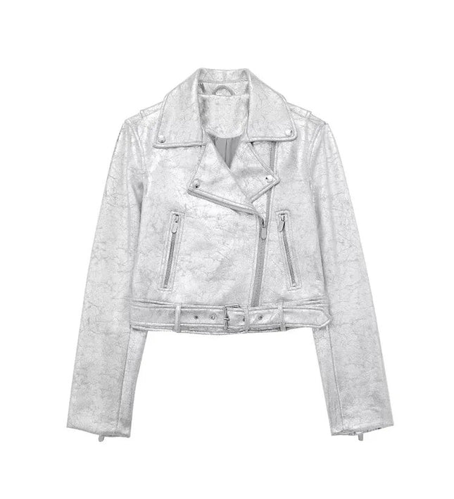 Sleek Silver Cropped Bomber: Your Streetwear Essential