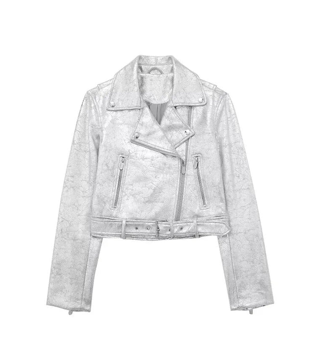 Sleek Silver Cropped Bomber: Your Streetwear Essential