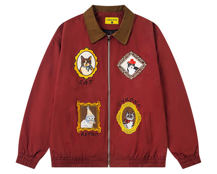 Chinoiserie Vintage Cat Embroidery Patchwork Jacket