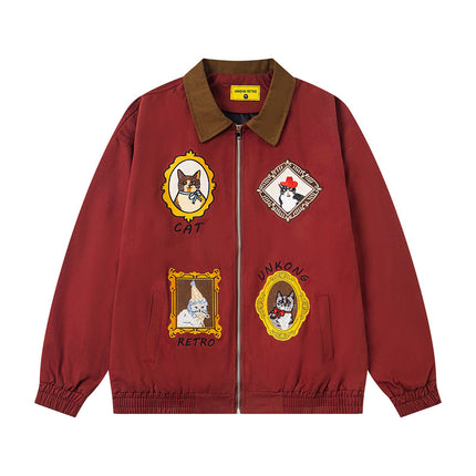 Chinoiserie Vintage Cat Embroidery Patchwork Jacket