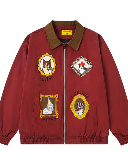 Chinoiserie Vintage Cat Embroidery Patchwork Jacket