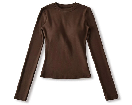 Elastic Vintage Round Neck Padded Long Sleeve T-Shirt Top