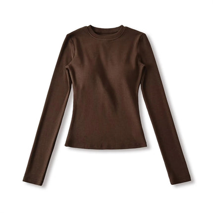 Elastic Vintage Round Neck Padded Long Sleeve T-Shirt Top