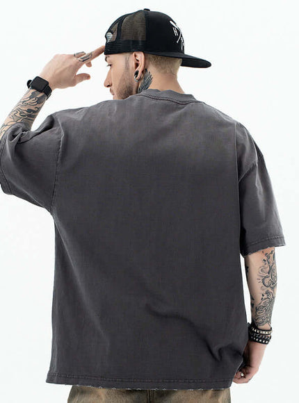 Back view of Gray faded drop shoulder tee by Grozavu