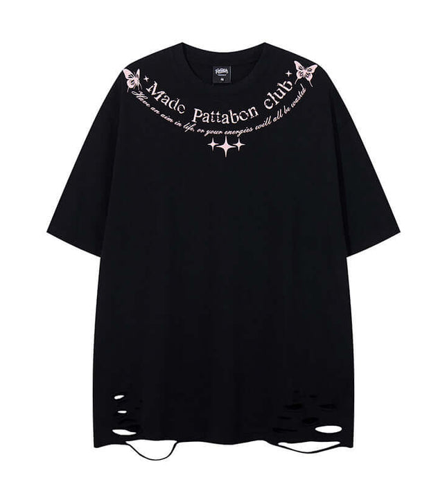 Distressed Butterfly Print Short Sleeve T-Shirt for Men and Women