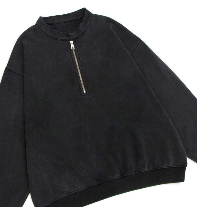 Sudadera con capucha de cremallera y cuello alzado lavado