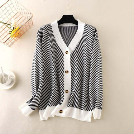 Knit Cardigan with Heart Stripe