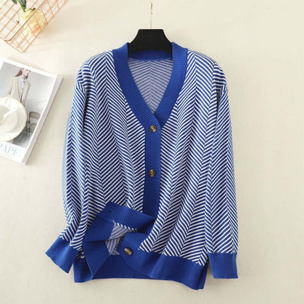 Knit Cardigan with Heart Stripe
