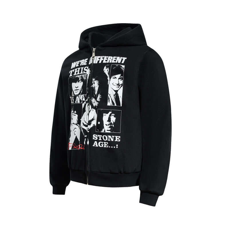 Band Portrait Print Zip Hoodie, styling detail - Premium Streetwear