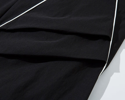 Tape Decorated Casual Pants Loose Wide Leg Trousers Men's Street Trendy Design Sporty Pleated Drape Long Pants