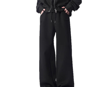 Fashionable Black Straight Leg Sweatpants Men Winter Street Style Casual Oversized Long Pants High Street Versatile Loose Pants