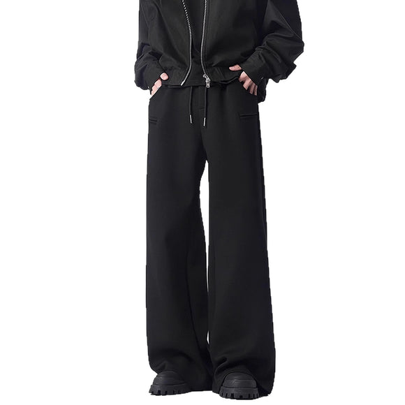 Fashionable Black Straight Leg Sweatpants Men Winter Street Style Casual Oversized Long Pants High Street Versatile Loose Pants