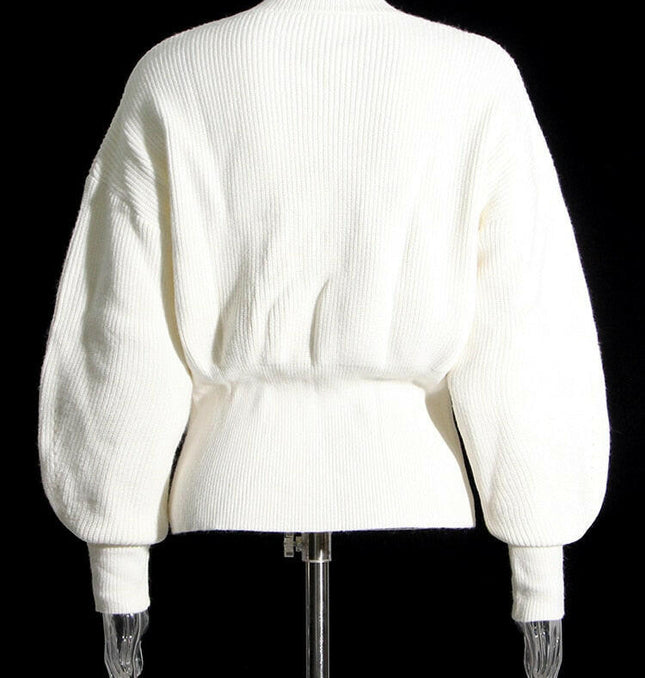 Grozavu's Stand Collar Feather Knit Sweater: Minimalist Style at €72.99