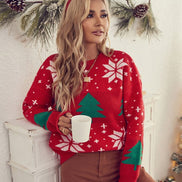 Pull de Noël pour femmes – Pull en tricot avec arbre brodé et flocon de neige